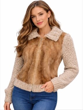 Rare Mano Swartz Real Fur Coat Knitted Wool